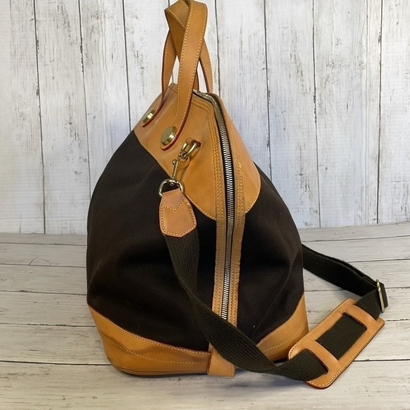Dooney & Bourke Vintage Unisex Black Fabric and Tan Leather Cabriolet Weekender - Picture 4 of 15